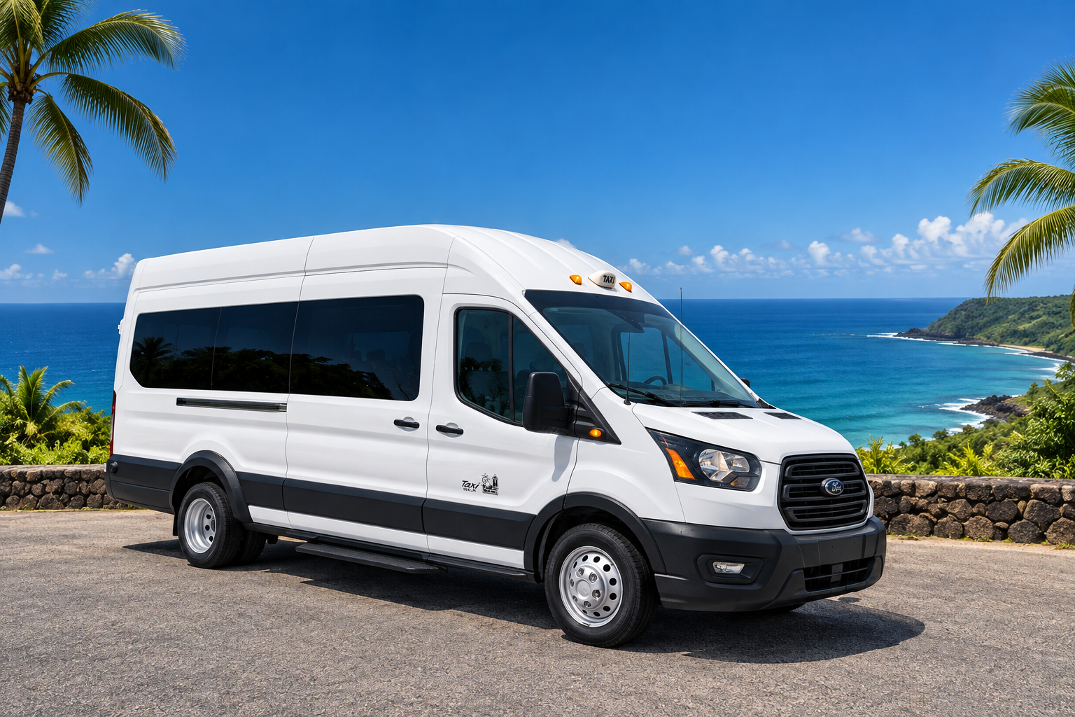 Reserve Shuttle From Guayanilla To San Juan Airport — white Ford Transit van